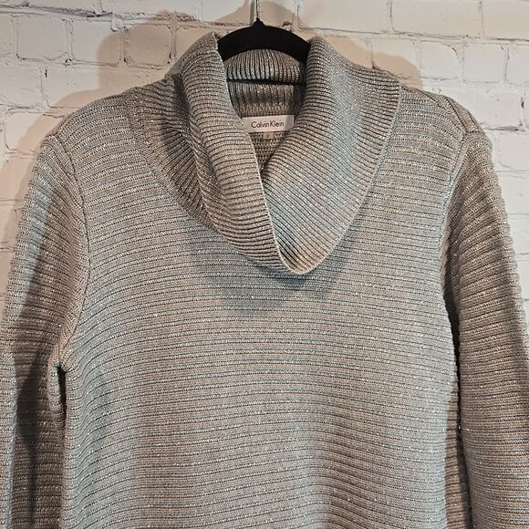 Calvin Klein Women's Gray metallic Cowl Neck Sweater size S - Picture 2 of 10